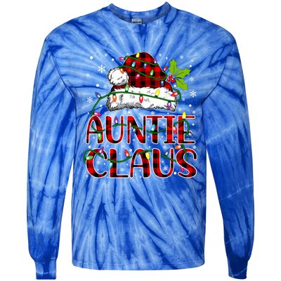 Auntie Claus Christmas Lights Matching Family Xmas Pajama Funny Gift Tie-Dye Long Sleeve Shirt