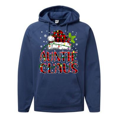 Auntie Claus Christmas Lights Matching Family Xmas Pajama Funny Gift Performance Fleece Hoodie