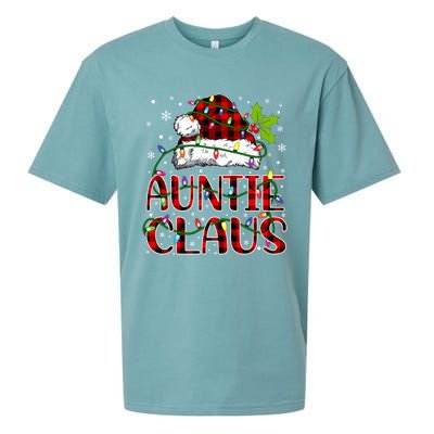 Auntie Claus Christmas Lights Matching Family Xmas Pajama Funny Gift Sueded Cloud Jersey T-Shirt