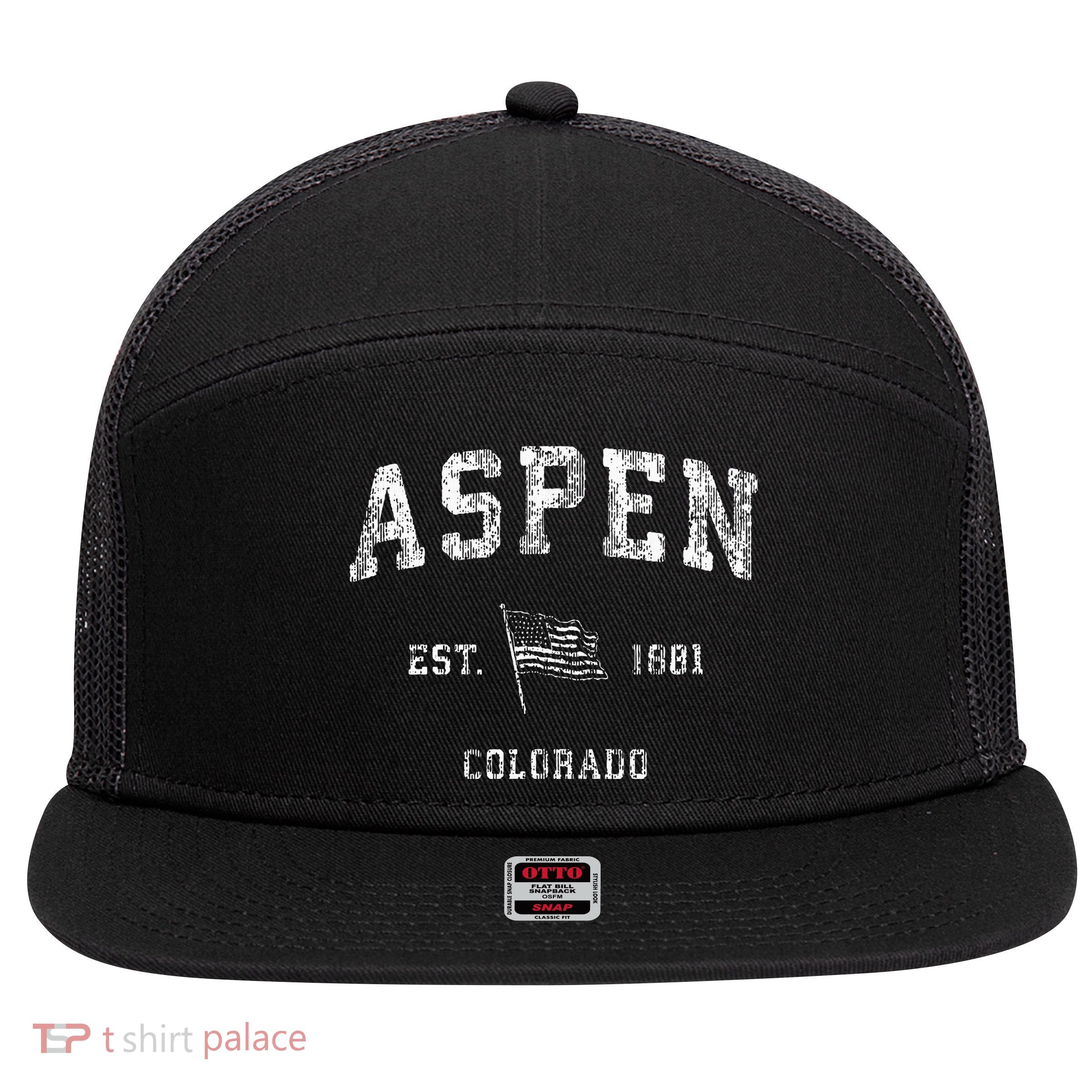 Aspen Colorado Co Vintage Us Flag Sports Design 7 Panel Mesh Trucker Snapback Hat