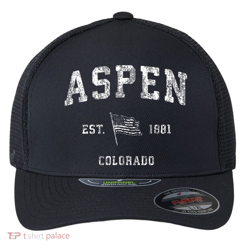 Aspen Colorado Co Vintage Us Flag Sports Design Flexfit Unipanel Trucker Cap