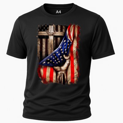 American Christian Cross Patriotic Flag Performance Shirt