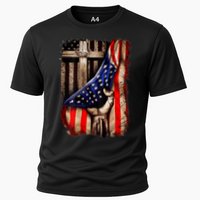 American Christian Cross Patriotic Flag Cooling Performance Crew T-Shirt