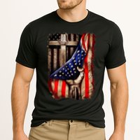 American Christian Cross Patriotic Flag Cooling Performance Crew T-Shirt