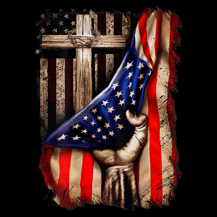 American Christian Cross Patriotic Flag Cooling Performance Crew T-Shirt
