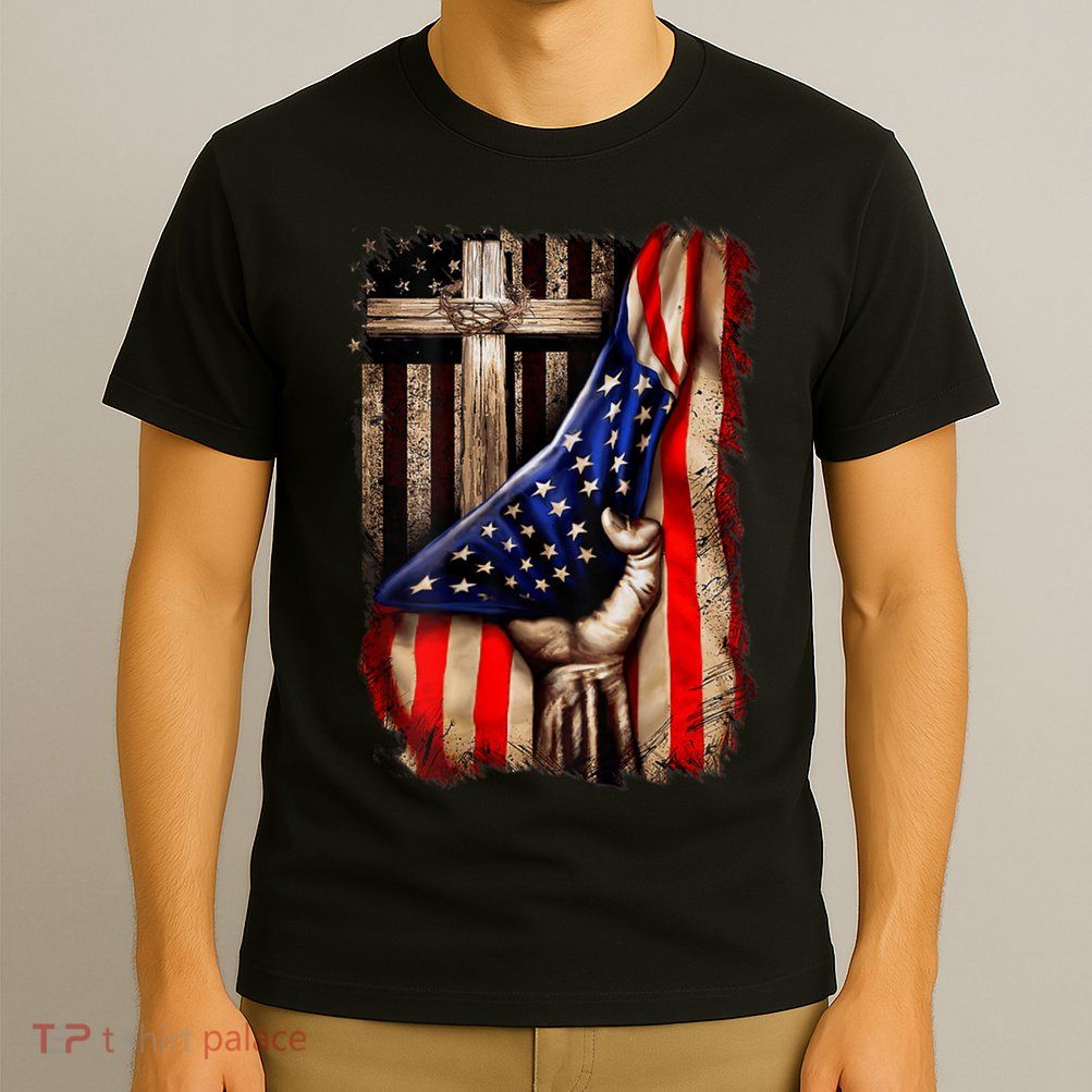 American Christian Cross Patriotic Flag T-Shirt