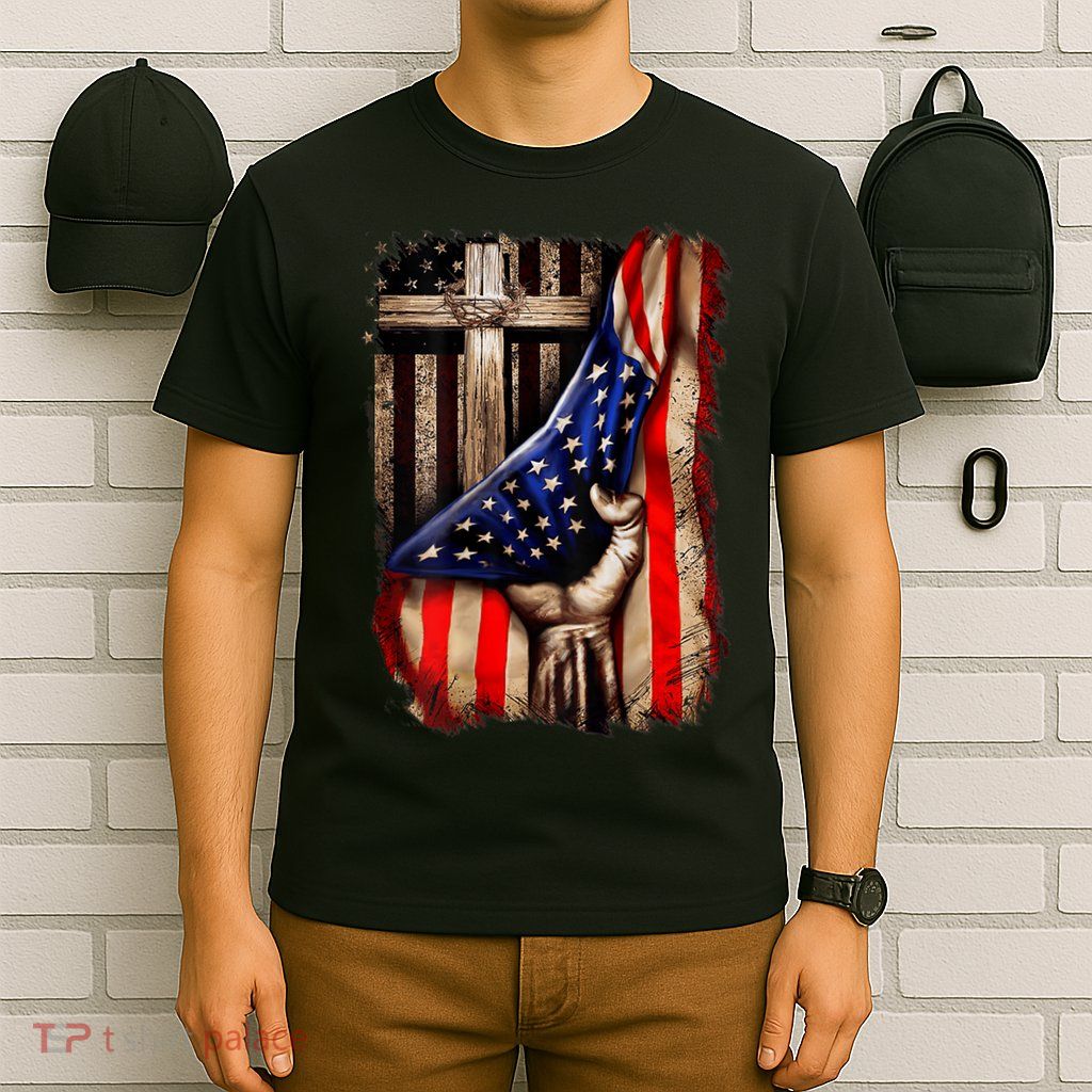 American Christian Cross Patriotic Flag T-Shirt