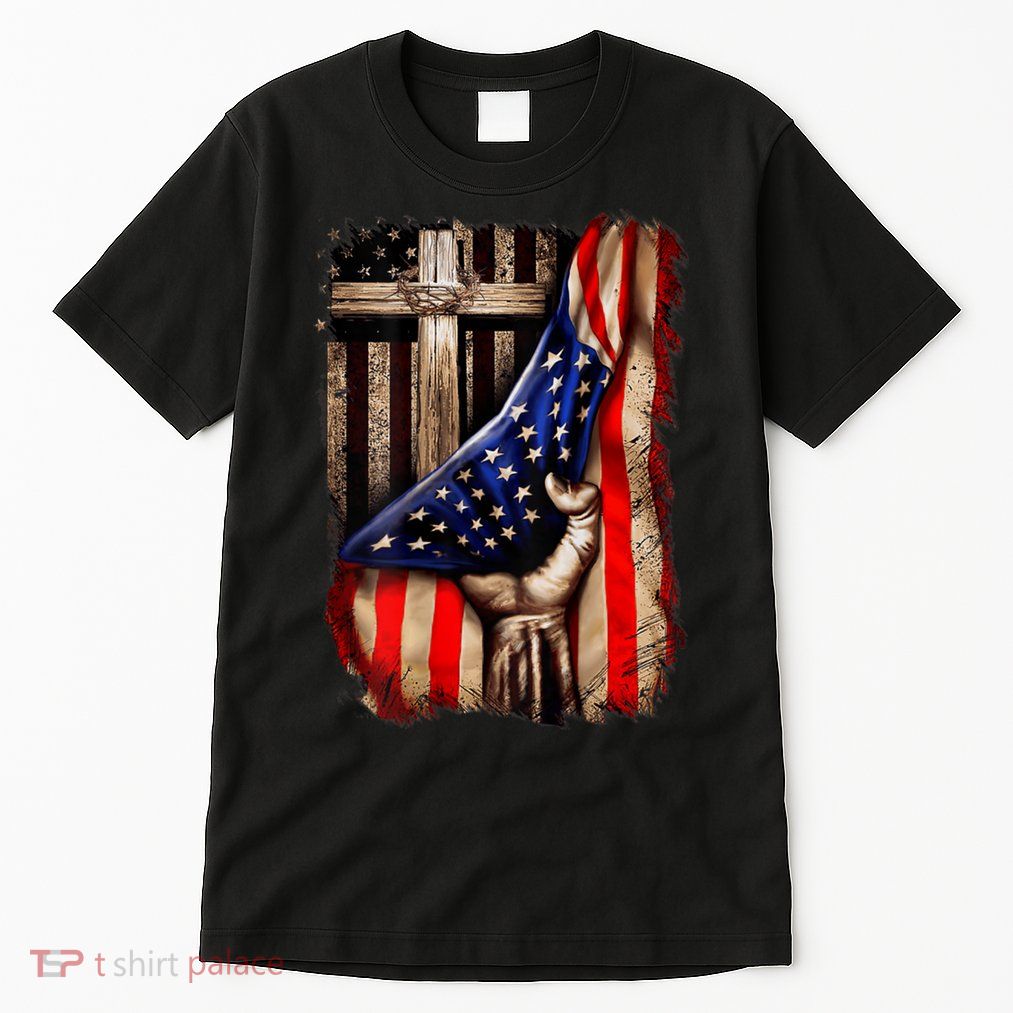 American Christian Cross Patriotic Flag Tall T-Shirt