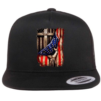 American Christian Cross Patriotic Flag Flatbill Hat