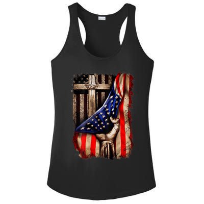 American Christian Cross Patriotic Flag Ladies PosiCharge Competitor Racerback Tank