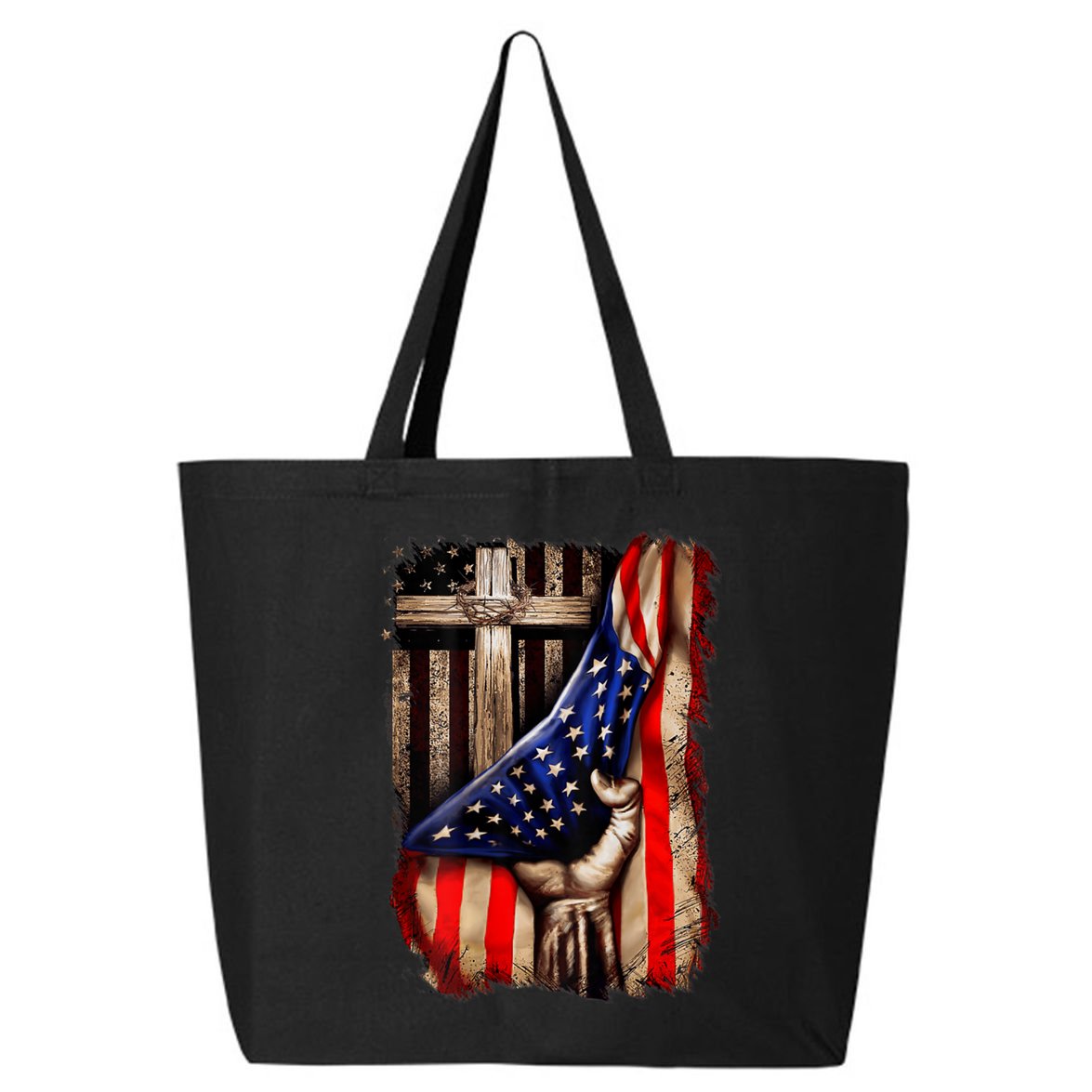 American Christian Cross Patriotic Flag 25L Jumbo Tote