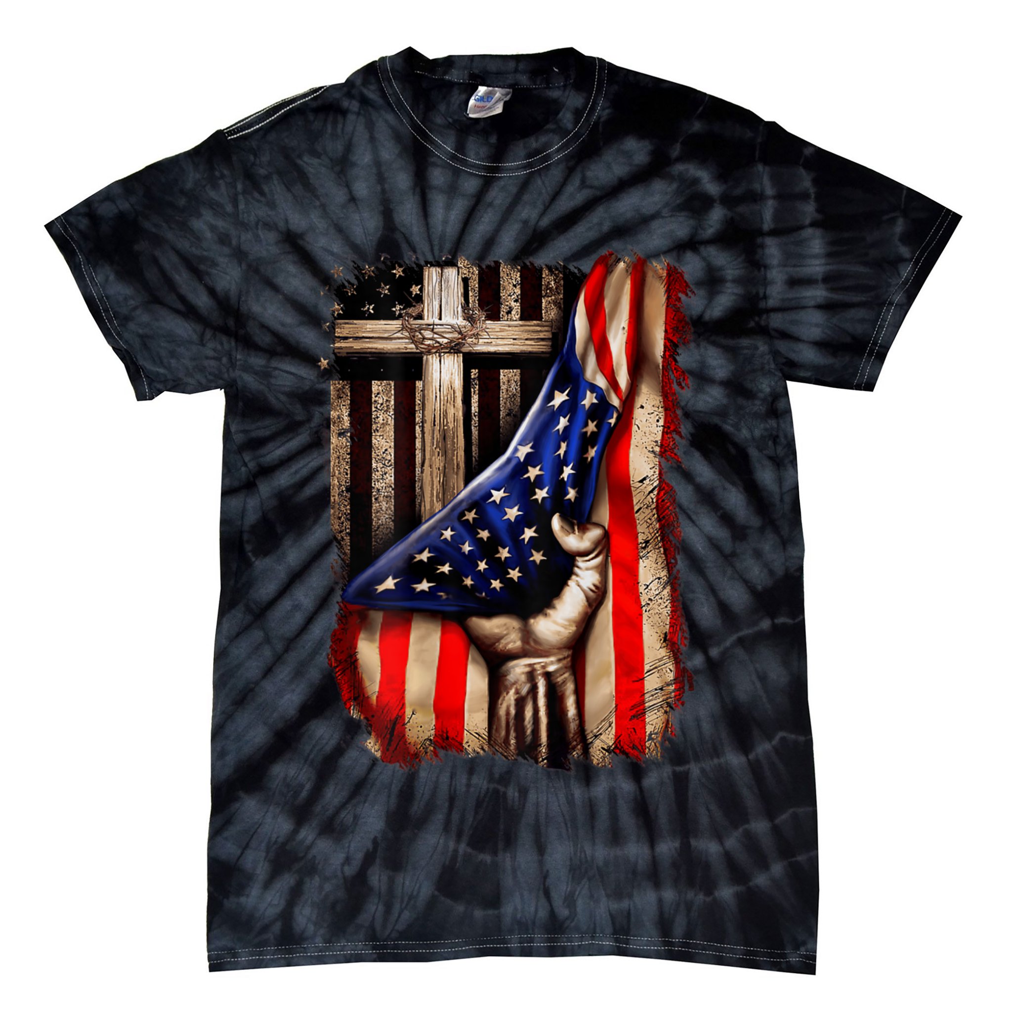 American Christian Cross Patriotic Flag Tie-Dye T-Shirt