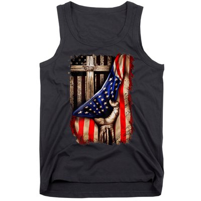 American Christian Cross Patriotic Flag Tank Top