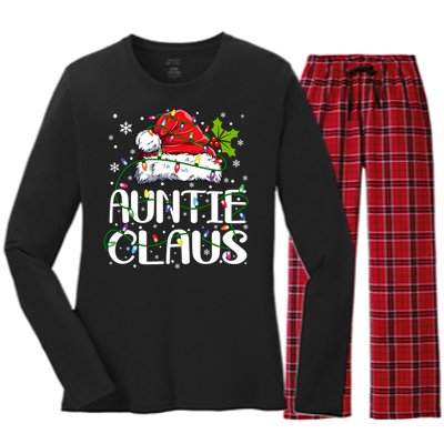 Auntie Claus Christmas Lights Pajama Family Matching Women's Long Sleeve Flannel Pajama Set 