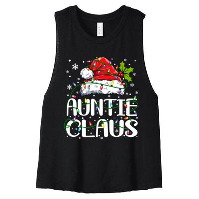 Auntie Claus Christmas Lights Pajama Family Matching Women's Racerback Cropped Tank