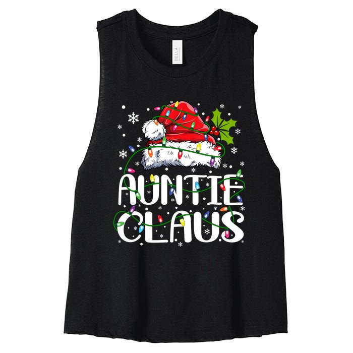 Auntie Claus Christmas Lights Pajama Family Matching Women's Racerback Cropped Tank