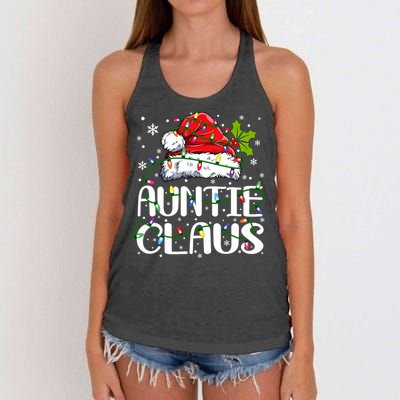 Auntie Claus Christmas Lights Pajama Family Matching Women's Knotted Racerback Tank