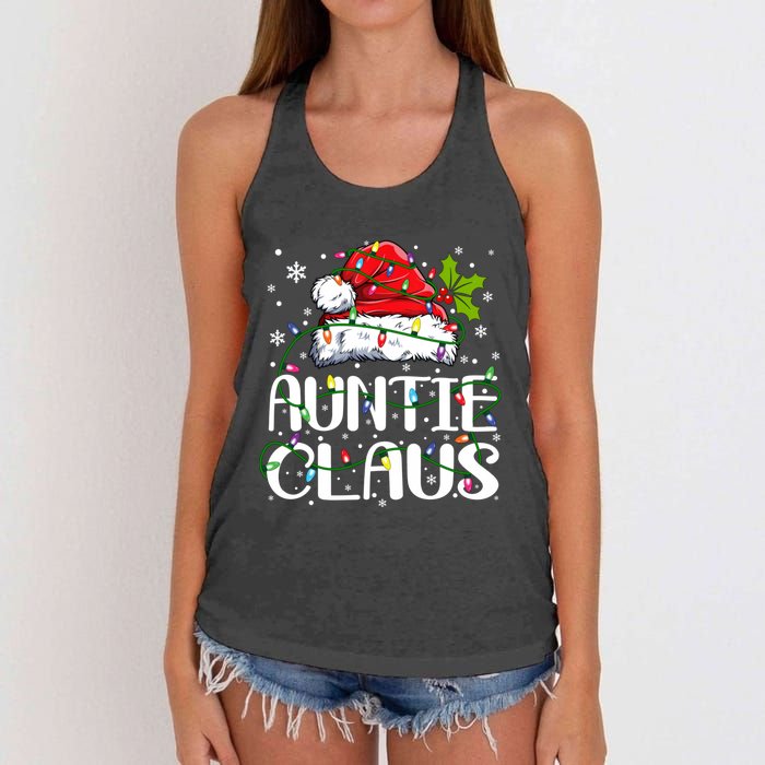 Auntie Claus Christmas Lights Pajama Family Matching Women's Knotted Racerback Tank