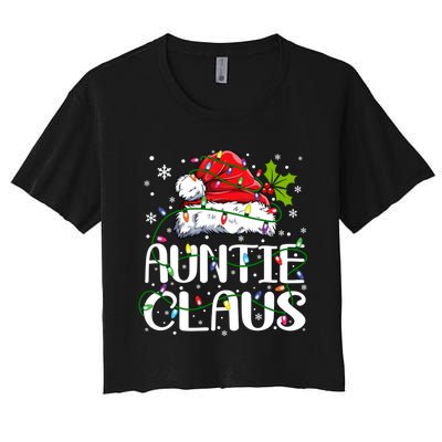 Auntie Claus Christmas Lights Pajama Family Matching Women's Crop Top Tee