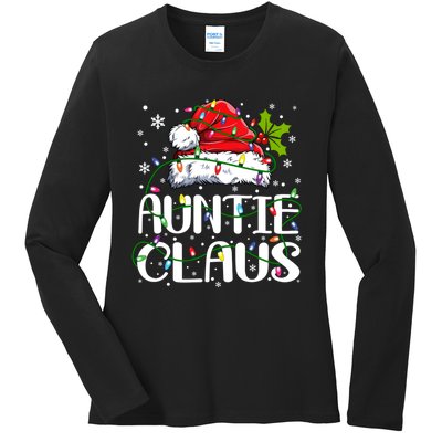 Auntie Claus Christmas Lights Pajama Family Matching Ladies Long Sleeve Shirt