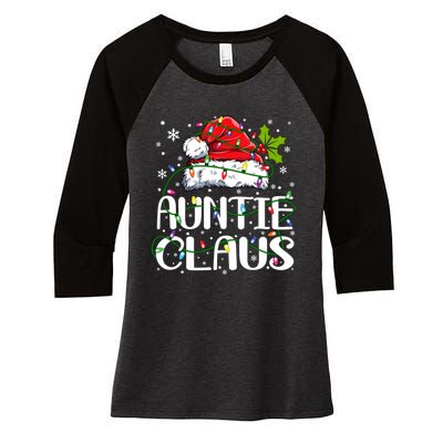 Auntie Claus Christmas Lights Pajama Family Matching Women's Tri-Blend 3/4-Sleeve Raglan Shirt