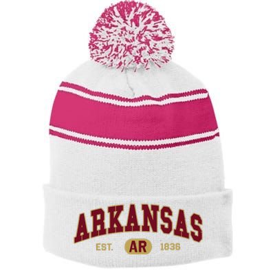 Arkansas Classic Collegiate Varsity Style Cozy Arkansas Stripe Pom Pom Beanie