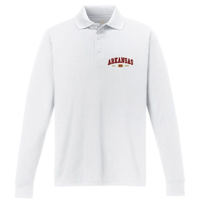 Arkansas Classic Collegiate Varsity Style Cozy Arkansas Performance Long Sleeve Polo