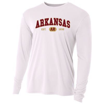 Arkansas Classic Collegiate Varsity Style Cozy Arkansas Cooling Performance Long Sleeve Crew