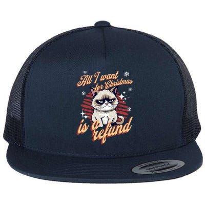 Angry Cat Christmas Meme: All I Want Ugly Christmas Cat Gift Flat Bill Trucker Hat