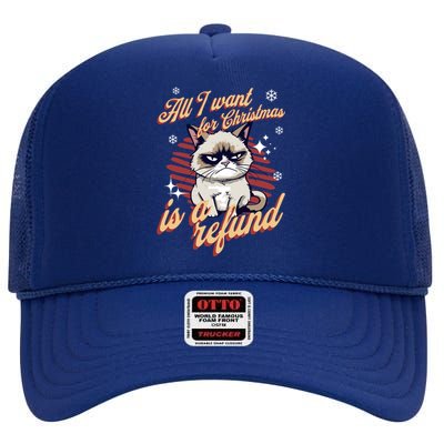 Angry Cat Christmas Meme: All I Want Ugly Christmas Cat Gift High Crown Mesh Back Trucker Hat