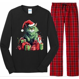 Amazing Cat Christmas Xmas Family Design Santa Hat Great Gift Long Sleeve Pajama Set