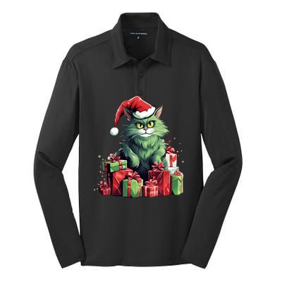 Amazing Cat Christmas Xmas Family Design Santa Hat Great Gift Silk Touch Performance Long Sleeve Polo