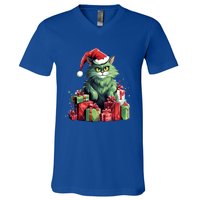 Amazing Cat Christmas Xmas Family Design Santa Hat Great Gift V-Neck T-Shirt