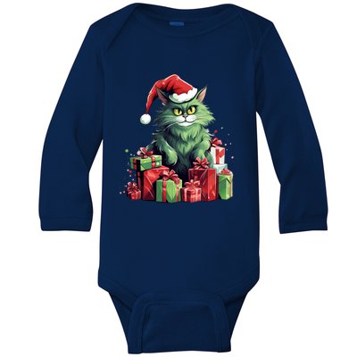 Amazing Cat Christmas Xmas Family Design Santa Hat Great Gift Baby Long Sleeve Bodysuit