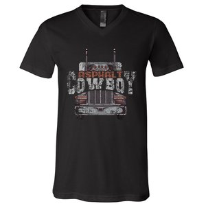 Asphalt Cowboy Cool Truck Driver Design Trucker V-Neck T-Shirt