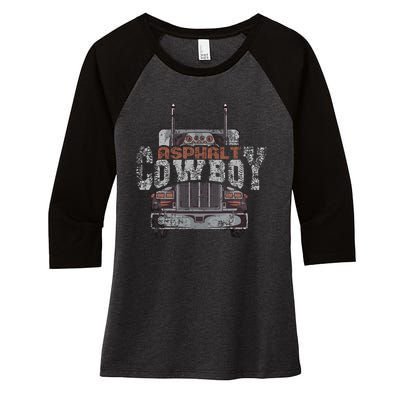 Asphalt Cowboy Cool Truck Driver Design Trucker Women's Tri-Blend 3/4-Sleeve Raglan Shirt