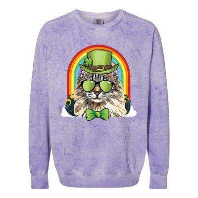 American Curl Cat Leprechaun Funny St Patricks Day Meaningful Gift Colorblast Crewneck Sweatshirt