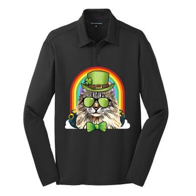 American Curl Cat Leprechaun Funny St Patricks Day Meaningful Gift Silk Touch Performance Long Sleeve Polo