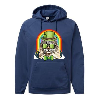 American Curl Cat Leprechaun Funny St Patricks Day Meaningful Gift Performance Fleece Hoodie