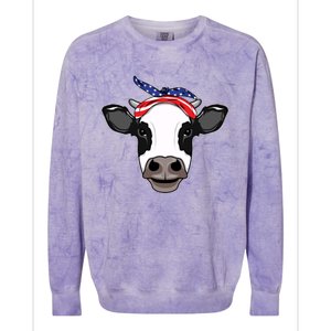 Amoorica Cute Cow American Flag Bandana Patriotic Cow Gift Colorblast Crewneck Sweatshirt