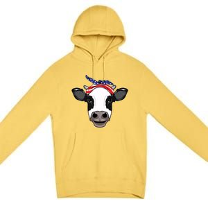 Amoorica Cute Cow American Flag Bandana Patriotic Cow Gift Premium Pullover Hoodie