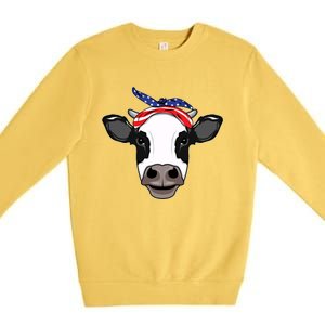 Amoorica Cute Cow American Flag Bandana Patriotic Cow Gift Premium Crewneck Sweatshirt