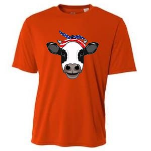 Amoorica Cute Cow American Flag Bandana Patriotic Cow Gift Cooling Performance Crew T-Shirt