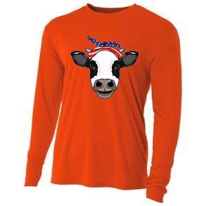 Amoorica Cute Cow American Flag Bandana Patriotic Cow Gift Cooling Performance Long Sleeve Crew