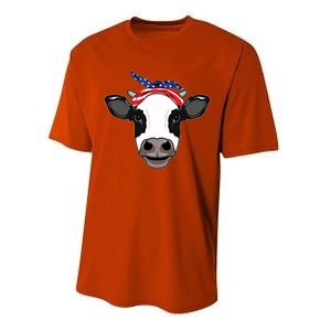 Amoorica Cute Cow American Flag Bandana Patriotic Cow Gift Performance Sprint T-Shirt