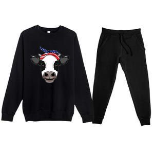 Amoorica Cute Cow American Flag Bandana Patriotic Cow Gift Premium Crewneck Sweatsuit Set