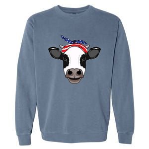 Amoorica Cute Cow American Flag Bandana Patriotic Cow Gift Garment-Dyed Sweatshirt