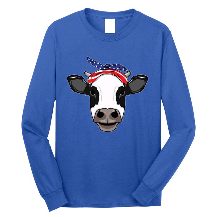 Amoorica Cute Cow American Flag Bandana Patriotic Cow Gift Long Sleeve Shirt