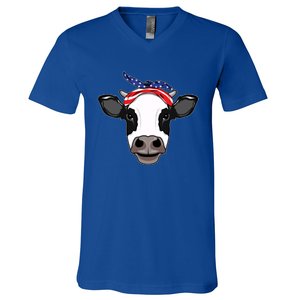 Amoorica Cute Cow American Flag Bandana Patriotic Cow Gift V-Neck T-Shirt