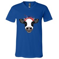 Amoorica Cute Cow American Flag Bandana Patriotic Cow Gift V-Neck T-Shirt